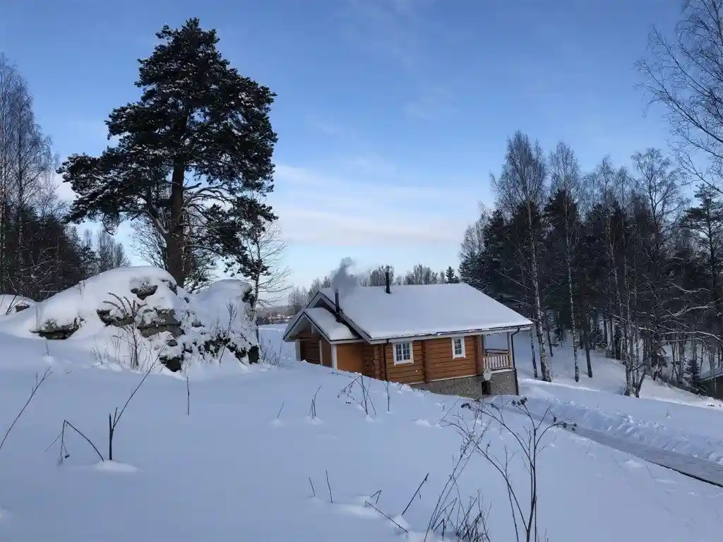 Дом (Желтый, на берегу озера с видом на скалу) Forrest Lodge Karelia